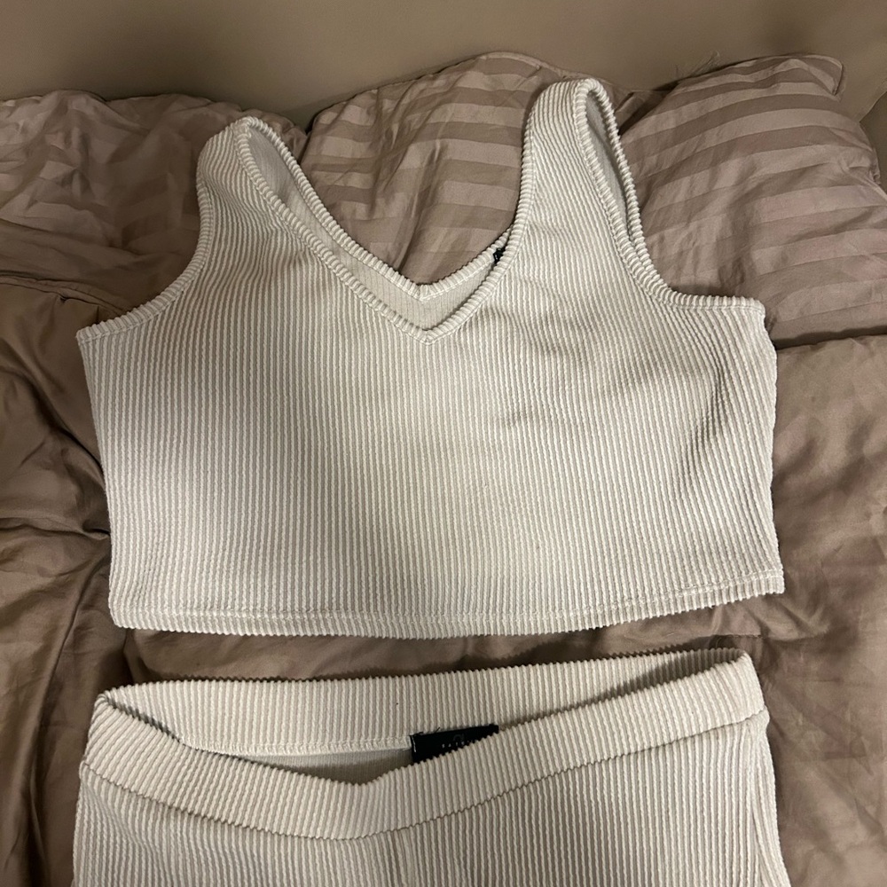 Tan ribbed sweat set